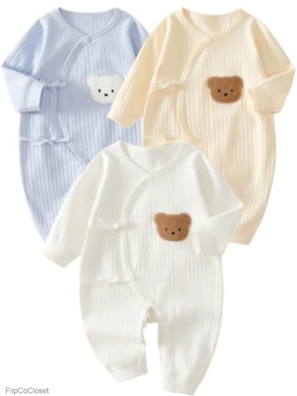 3-Pack Baby Cotton Long Sleeve Button Romper Newborn Outfit